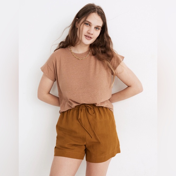 Madewell Linen-Blend Asbury Tee in Light Brown size XS EUC - Picture 1 of 10